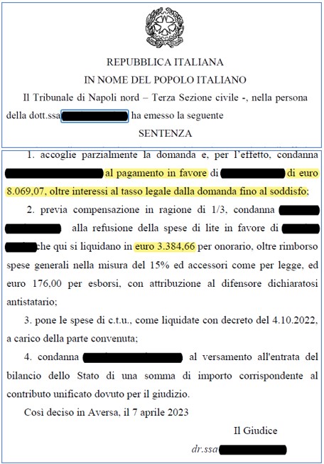 MUTUO IPOTECARIO – TR. DI NAPOLI NORD – Rimborso di € 8.069.07 –  Concesso da B*****YS BANK P.L.C.