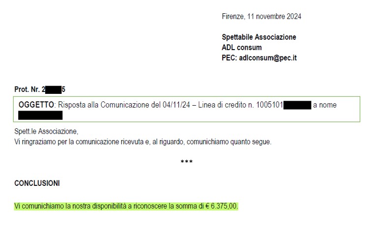 CREDITO REVOLVING – Rimborso di € 6.375,00 su rapporto intrattenuto con la F*********C B***A SPA